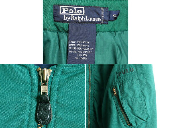 90s 大きいサイズ XL ■ POLO ポロ ラルフローレン MA-1 タイプ フライト ジャケット メンズ / 中綿 ボンバー ブルゾン ミリタリー MA1 緑