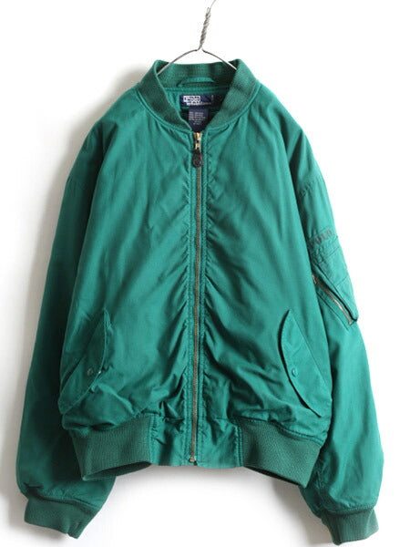 90s 大きいサイズ XL ■ POLO ポロ ラルフローレン MA-1 タイプ フライト ジャケット メンズ / 中綿 ボンバー ブルゾン ミリタリー MA1 緑