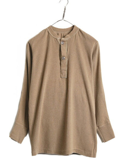 80s 90s 米軍実物 US ARMY ヘンリーネック アンダーシャツ メンズ S 程 ヴィンテージ ミリタリー 長袖 Tシャツ サーマル ロンT リブ編み 茶