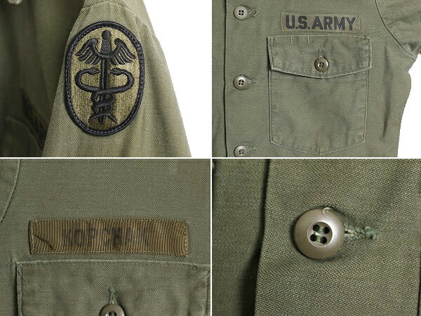 70s 75年製 米軍実物 US ARMY コットン サテン ユーティリティ シャツ メンズ S 70年代 ヴィンテージ ミリタリー アーミー OG107 シャツ袖