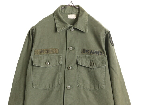 70s 75年製 米軍実物 US ARMY コットン サテン ユーティリティ シャツ メンズ S 70年代 ヴィンテージ ミリタリー アーミー OG107 シャツ袖