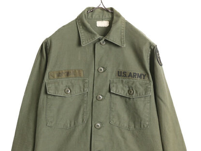 70s 75年製 米軍実物 US ARMY コットン サテン ユーティリティ シャツ メンズ S 70年代 ヴィンテージ ミリタリー アーミー OG107 シャツ袖