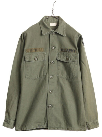 70s 75年製 米軍実物 US ARMY コットン サテン ユーティリティ シャツ メンズ S 70年代 ヴィンテージ ミリタリー アーミー OG107 シャツ袖