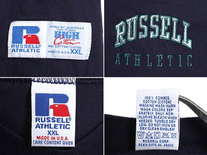 90s USA製 ラッセル モックネック 長袖 Tシャツ メンズ XXL / 古着 90年代 オールド RUSSELL ロンT ロゴ 刺繍 ハイネック 大きいサイズ 2XL