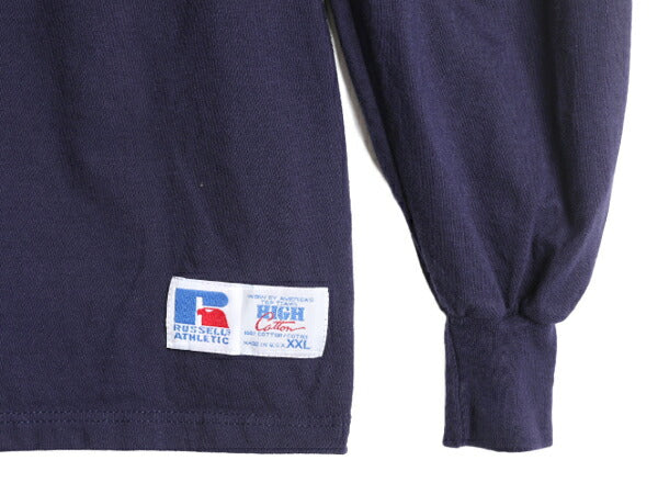 90s USA製 ラッセル モックネック 長袖 Tシャツ メンズ XXL / 古着 90年代 オールド RUSSELL ロンT ロゴ 刺繍 ハイネック 大きいサイズ 2XL