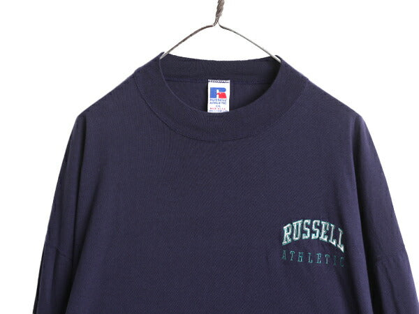 90s USA製 ラッセル モックネック 長袖 Tシャツ メンズ XXL / 古着 90年代 オールド RUSSELL ロンT ロゴ 刺繍 ハイネック 大きいサイズ 2XL