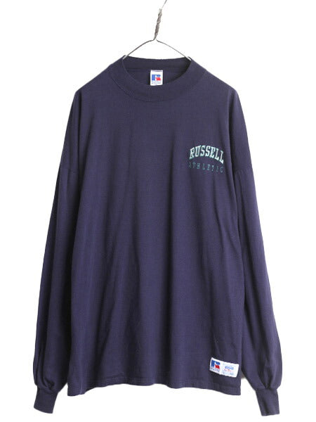 90s USA製 ラッセル モックネック 長袖 Tシャツ メンズ XXL / 古着 90年代 オールド RUSSELL ロンT ロゴ 刺繍 ハイネック 大きいサイズ 2XL