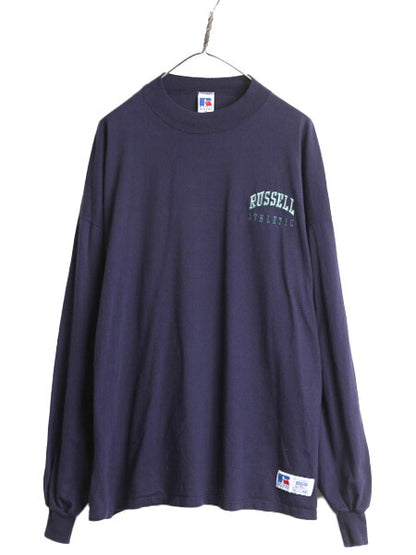 90s USA製 ラッセル モックネック 長袖 Tシャツ メンズ XXL / 古着 90年代 オールド RUSSELL ロンT ロゴ 刺繍 ハイネック 大きいサイズ 2XL