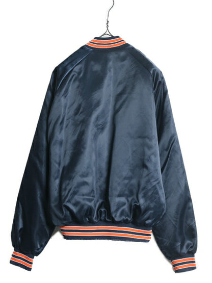 80s USA製 NFL オフィシャル ベアーズ ナイロン サテン スタジャン メンズ L / 古着 80年代 ヴィンテージ チョークライン 中綿 ジャケット