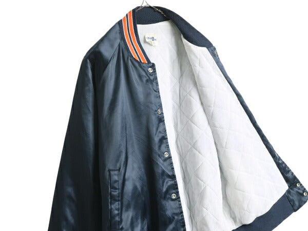 80s USA製 NFL オフィシャル ベアーズ ナイロン サテン スタジャン メンズ L / 古着 80年代 ヴィンテージ チョークライン 中綿 ジャケット