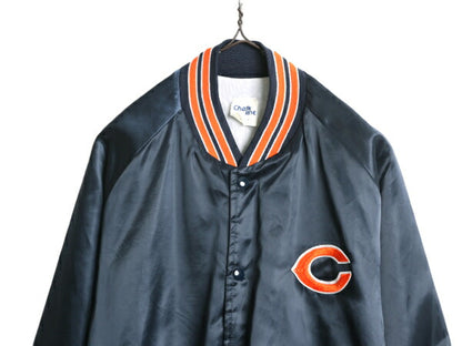 80s USA製 NFL オフィシャル ベアーズ ナイロン サテン スタジャン メンズ L / 古着 80年代 ヴィンテージ チョークライン 中綿 ジャケット