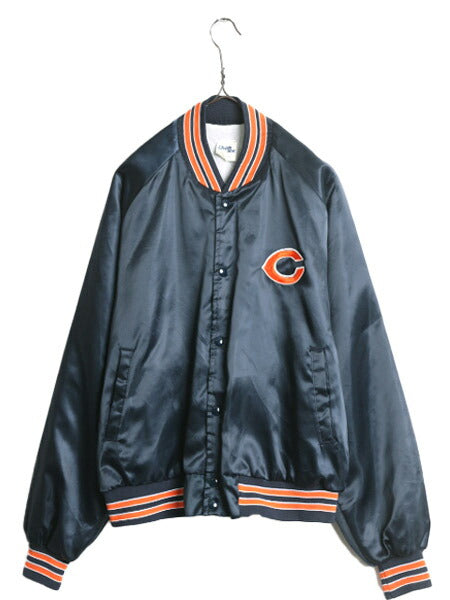 80s USA製 NFL オフィシャル ベアーズ ナイロン サテン スタジャン メンズ L / 古着 80年代 ヴィンテージ チョークライン 中綿 ジャケット