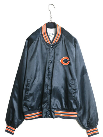 80s USA製 NFL オフィシャル ベアーズ ナイロン サテン スタジャン メンズ L / 古着 80年代 ヴィンテージ チョークライン 中綿 ジャケット