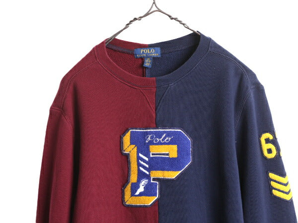 ポロ ラルフローレン サガラ ワッペン スウェット トレーナー キッズ L メンズ レディース XS / POLO ウイングフット Pロゴ 裏起毛 2トーン