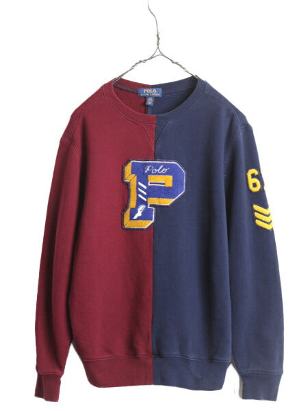 ポロ ラルフローレン サガラ ワッペン スウェット トレーナー キッズ L メンズ レディース XS / POLO ウイングフット Pロゴ 裏起毛 2トーン