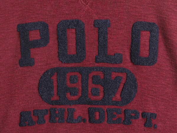 ポロ ラルフローレン リブ編み コットン ニット セーター メンズ M / 古着 POLO 前V トレーナー スウェット サガラワッペン バーガンディ