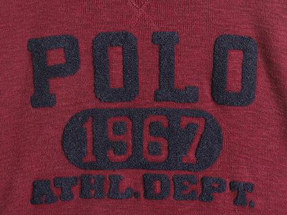 ポロ ラルフローレン リブ編み コットン ニット セーター メンズ M / 古着 POLO 前V トレーナー スウェット サガラワッペン バーガンディ