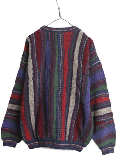 90s COTTON TRADERS 3D 立体編み ニット セーター メンズ XL / 90年代 オールド コットン ウール クルーネック マルチカラー 大きいサイズ