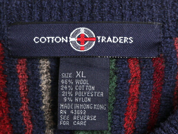 90s COTTON TRADERS 3D 立体編み ニット セーター メンズ XL / 90年代 オールド コットン ウール クルーネック マルチカラー 大きいサイズ