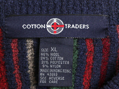 90s COTTON TRADERS 3D 立体編み ニット セーター メンズ XL / 90年代 オールド コットン ウール クルーネック マルチカラー 大きいサイズ