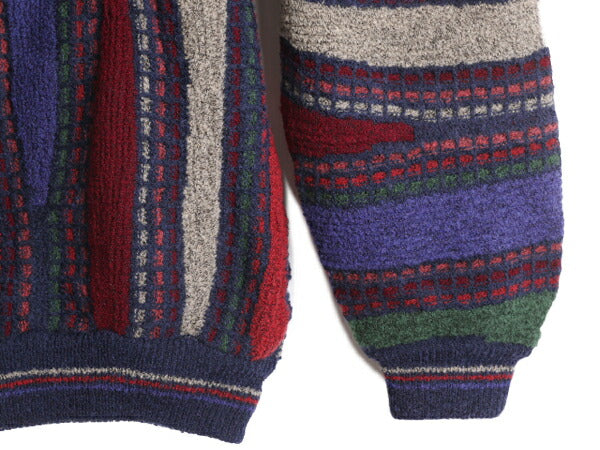 90s COTTON TRADERS 3D 立体編み ニット セーター メンズ XL / 90年代 オールド コットン ウール クルーネック マルチカラー 大きいサイズ