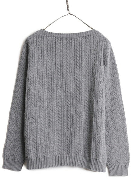 90s LAUREN ラルフローレン コットン ケーブル ニット セーター レディース L / 古着 90年代 オールド ポロ ボートネック グレー 無地 灰