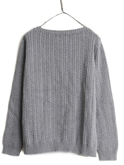90s LAUREN ラルフローレン コットン ケーブル ニット セーター レディース L / 古着 90年代 オールド ポロ ボートネック グレー 無地 灰