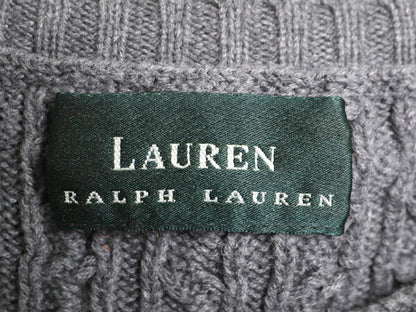 90s LAUREN ラルフローレン コットン ケーブル ニット セーター レディース L / 古着 90年代 オールド ポロ ボートネック グレー 無地 灰