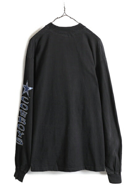 90s USA製 ■ NFL オフィシャル カウボーイズ プリント 長袖 Tシャツ メンズ L / 90年代 オールド アメフト ロンT 黒 ヘビーウェイト SALEM
