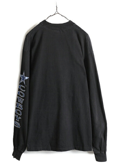 90s USA製 ■ NFL オフィシャル カウボーイズ プリント 長袖 Tシャツ メンズ L / 90年代 オールド アメフト ロンT 黒 ヘビーウェイト SALEM