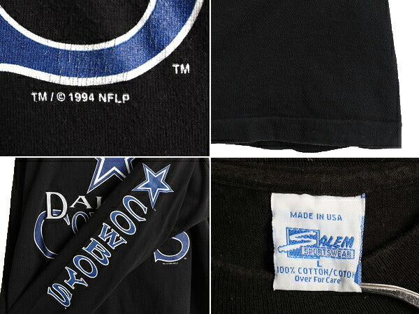 90s USA製 ■ NFL オフィシャル カウボーイズ プリント 長袖 Tシャツ メンズ L / 90年代 オールド アメフト ロンT 黒 ヘビーウェイト SALEM
