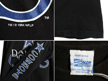 90s USA製 ■ NFL オフィシャル カウボーイズ プリント 長袖 Tシャツ メンズ L / 90年代 オールド アメフト ロンT 黒 ヘビーウェイト SALEM