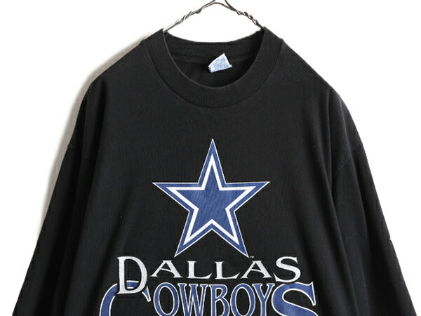 90s USA製 ■ NFL オフィシャル カウボーイズ プリント 長袖 Tシャツ メンズ L / 90年代 オールド アメフト ロンT 黒 ヘビーウェイト SALEM