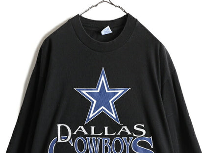 90s USA製 ■ NFL オフィシャル カウボーイズ プリント 長袖 Tシャツ メンズ L / 90年代 オールド アメフト ロンT 黒 ヘビーウェイト SALEM