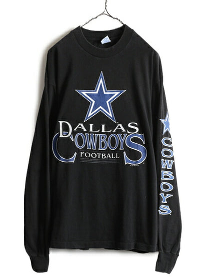 90s USA製 ■ NFL オフィシャル カウボーイズ プリント 長袖 Tシャツ メンズ L / 90年代 オールド アメフト ロンT 黒 ヘビーウェイト SALEM