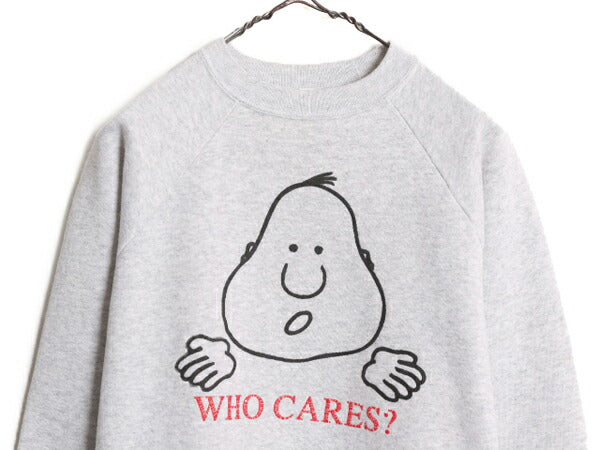 90s アート イラスト 発泡 プリント スウェット レディース M メンズ S 程/ 90年代 オールド トレーナー 裏起毛 シュール キャラクター 灰