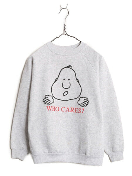 90s アート イラスト 発泡 プリント スウェット レディース M メンズ S 程/ 90年代 オールド トレーナー 裏起毛 シュール キャラクター 灰
