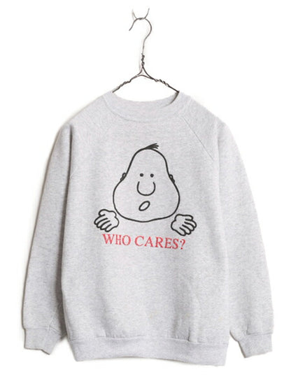 90s アート イラスト 発泡 プリント スウェット レディース M メンズ S 程/ 90年代 オールド トレーナー 裏起毛 シュール キャラクター 灰