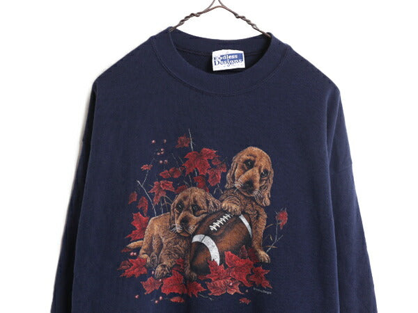 90s USA製 ドッグ アート イラスト プリント スウェット メンズ レディース XL 古着 90年代 オールド トレーナー アニマル 犬 大きいサイズ