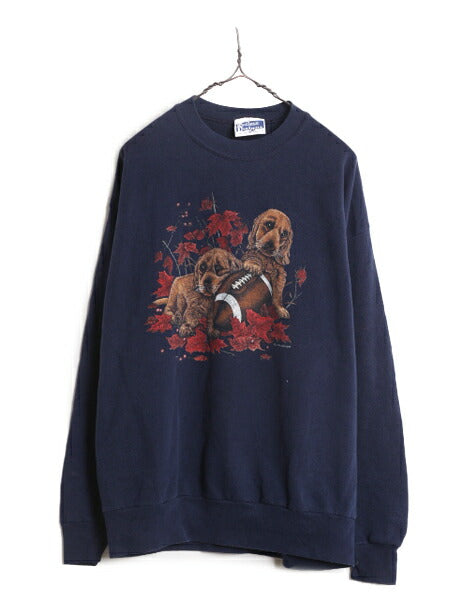 90s USA製 ドッグ アート イラスト プリント スウェット メンズ レディース XL 古着 90年代 オールド トレーナー アニマル 犬 大きいサイズ
