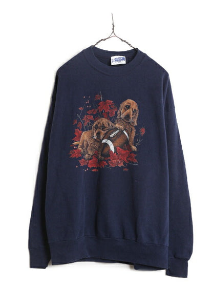 90s USA製 ドッグ アート イラスト プリント スウェット メンズ レディース XL 古着 90年代 オールド トレーナー アニマル 犬 大きいサイズ