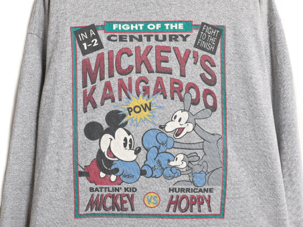 90s USA製 ディズニー オフィシャル ミッキー プリント フード付き 長袖 Tシャツ メンズ XL / 古着 90年代 キャラクター ロンT パーカー 灰