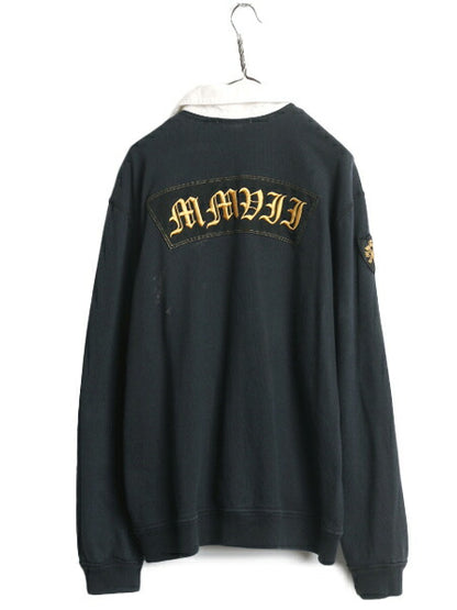 00s ポロ ラルフローレン ラガー タイプ スウェット ジャケット メンズ XL / オールド フルジップ 裏 サーマル ラグビー 大きいサイズ 黒