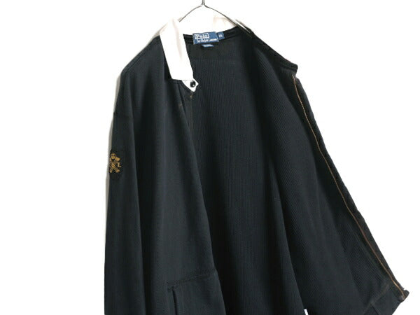 00s ポロ ラルフローレン ラガー タイプ スウェット ジャケット メンズ XL / オールド フルジップ 裏 サーマル ラグビー 大きいサイズ 黒