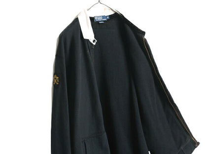 00s ポロ ラルフローレン ラガー タイプ スウェット ジャケット メンズ XL / オールド フルジップ 裏 サーマル ラグビー 大きいサイズ 黒