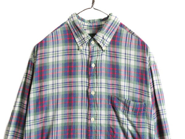 90s ■ J CREW インディアン マドラス チェック 長袖 ボタンダウン シャツ ( メンズ L ) 90年代 Jクルー ジェイクルー 巨人タグ コットン
