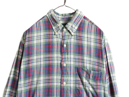 90s ■ J CREW インディアン マドラス チェック 長袖 ボタンダウン シャツ ( メンズ L ) 90年代 Jクルー ジェイクルー 巨人タグ コットン