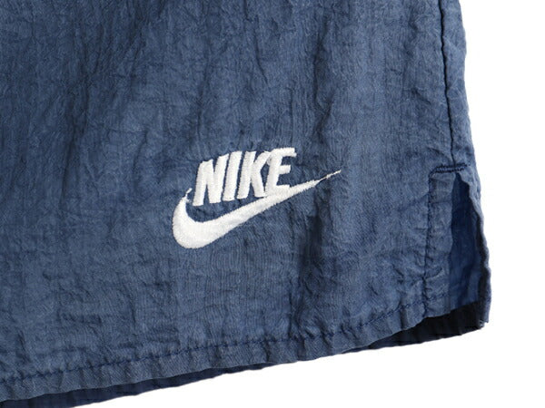 90s 希少サイズ S ■ ナイキ ビッグ スウォッシュ ナイロン ショートパンツ ( メンズ ) 古着 NIKE ショーツ スイム 短パン 紺 ライナー付き