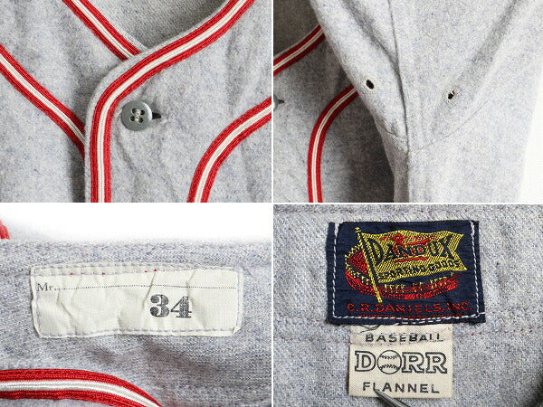 デッドストック 40s ビンテージ ■ DANDUX ウール 半袖 ベースボール シャツ ( 34 メンズ XS ) 新品 未使用 40年代 無地 半袖シャツ 灰 赤