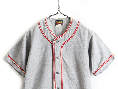 デッドストック 40s ビンテージ ■ DANDUX ウール 半袖 ベースボール シャツ ( 34 メンズ XS ) 新品 未使用 40年代 無地 半袖シャツ 灰 赤